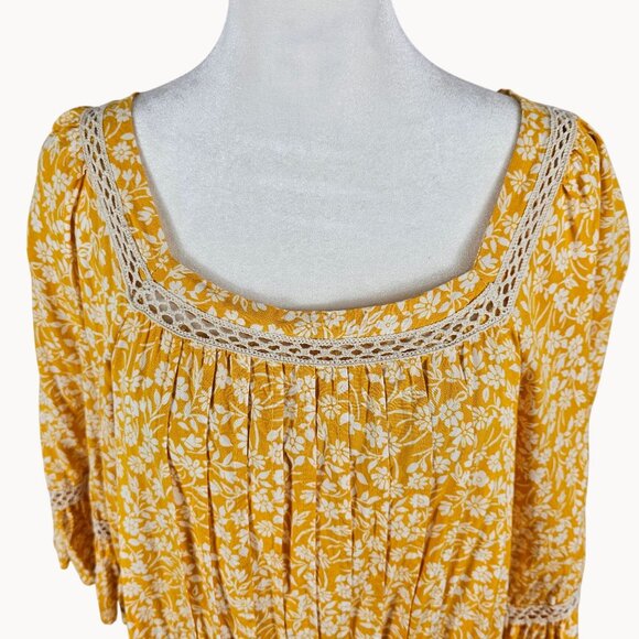 Womens Magnolia Lane L Tunic Yellow Floral Ruffled Boho Cottage Prairie Country - Picture 8 of 15